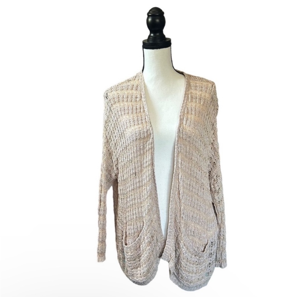 Free People Last Night Stripe Cardigan Crochet Boho Neutral Coastal Grunge XS